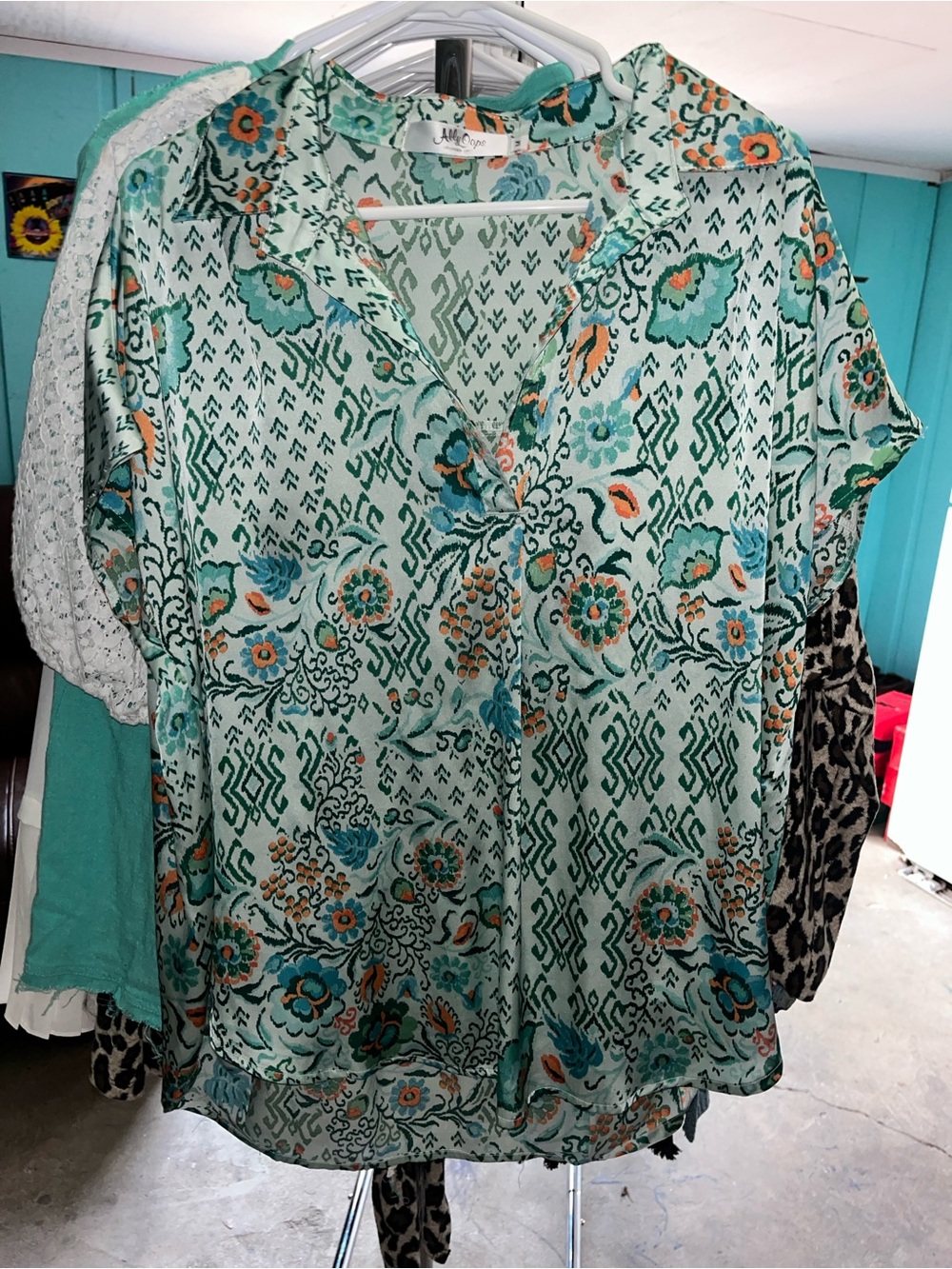 Casual Mint Floral Button-Front Women's Top
